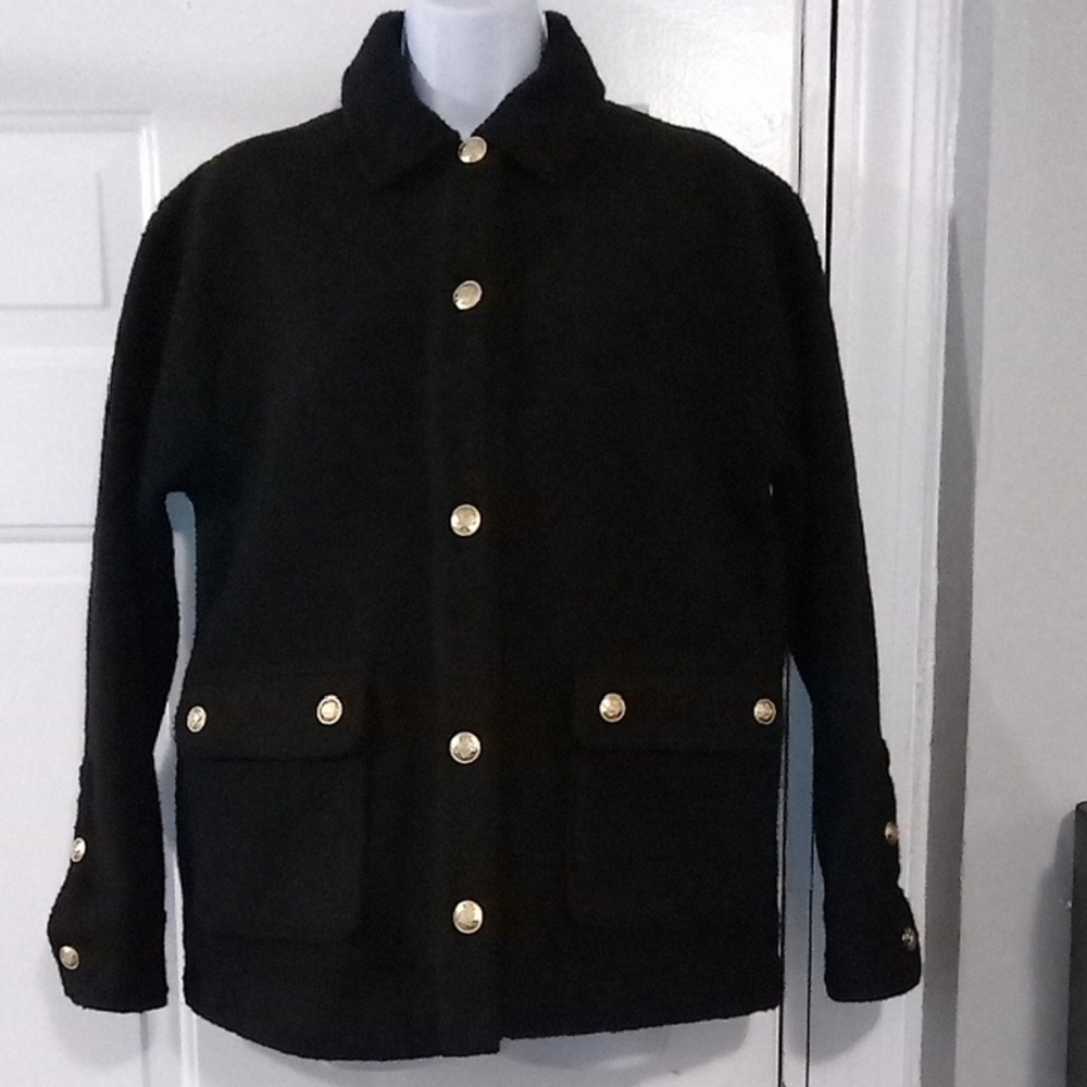 J. Crew Black Oversized Shirt Jacket with Gold Buttons